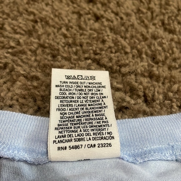 Ladies “PINK” long sleeve sequin accent top. Light blue w/navy sleeves Sz Small - Picture 11 of 11